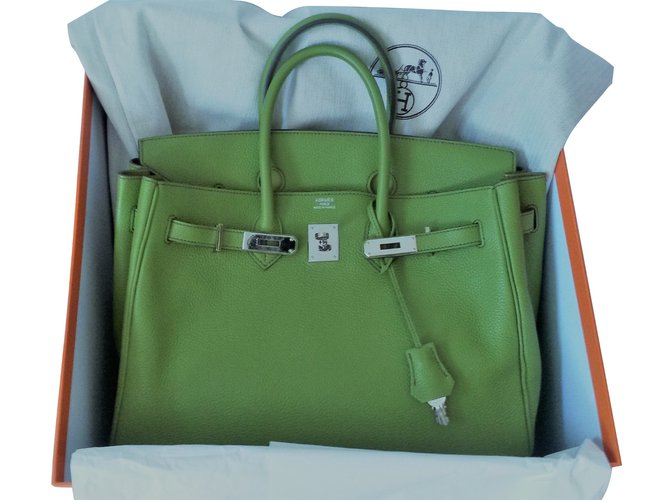 Hermes Birkin Handbag Green Clemence with Palladium Hardware 35