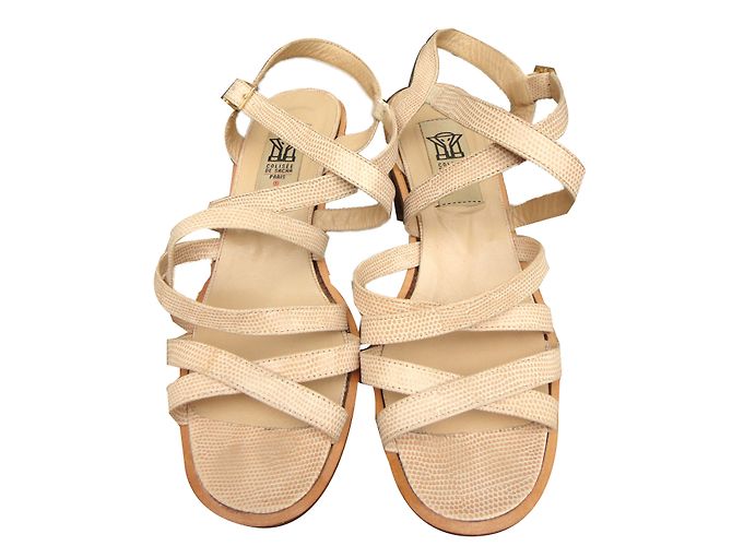 Colisee De Sacha Leather Reptile Effect Sandals Beige