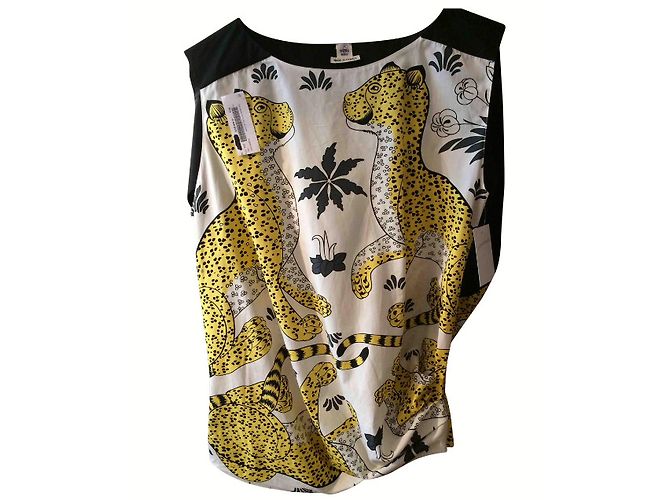 Hermès Top drape sans manches inprime leopard Multicor
