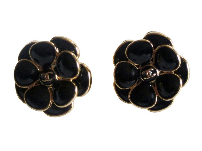 Chanel Earrings Black Golden Metal  ref.41376