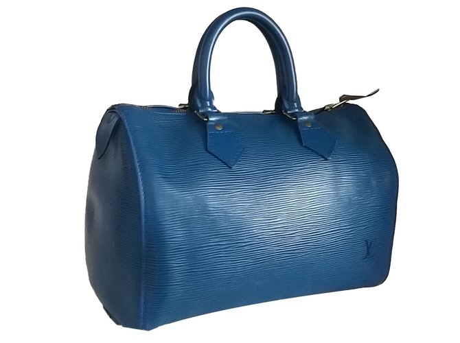 Speedy Louis Vuitton Handtasche Blau Leder  ref.41392