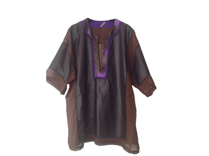 Bottega Veneta tunic Brown Purple Bronze Silk Linen  ref.41411