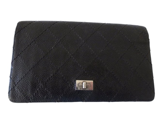 Chanel caviale 2.55 portafoglio Nero Pelle  ref.41591