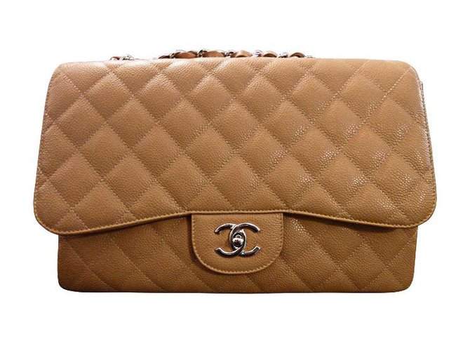 Chanel Jumbo Beige Leather ref.41613 - Joli Closet