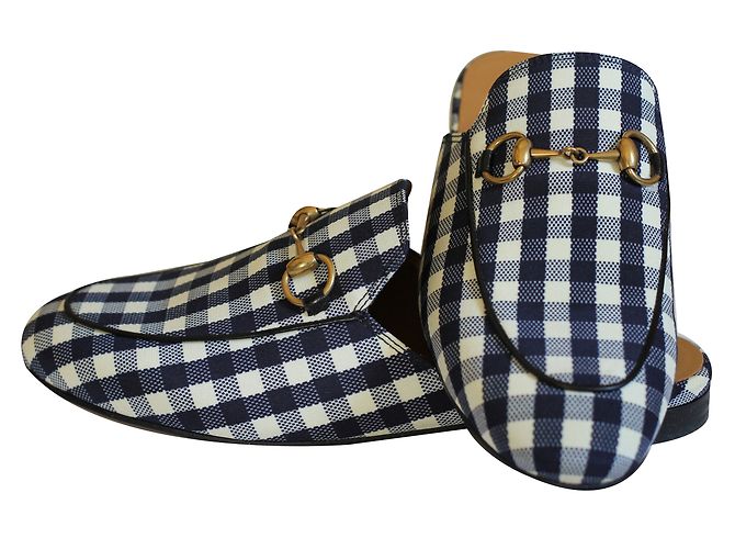 Mule Gucci in pelle a quadri blu navy e bianco 36 Multicolore