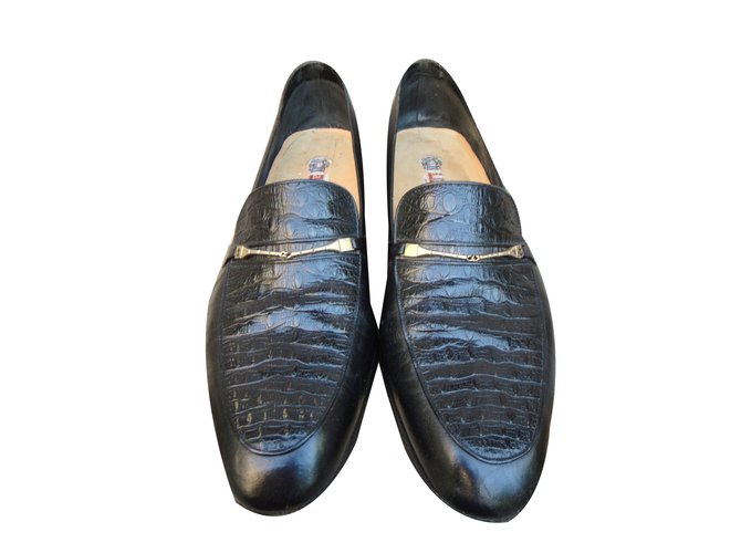 A. Testoni Loafers Slip ons Black Leather Exotic leather  ref.41802