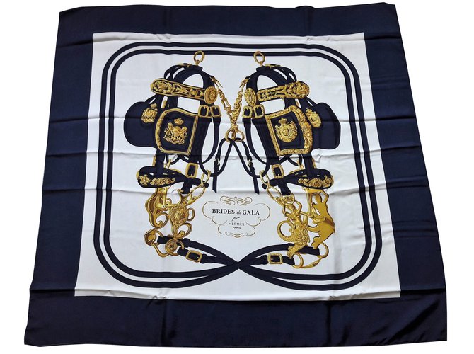 Hermès Silk scarves Navy blue  ref.41804