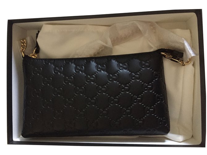 Gucci Brieftasche an der Kette Schwarz Leder  ref.41841