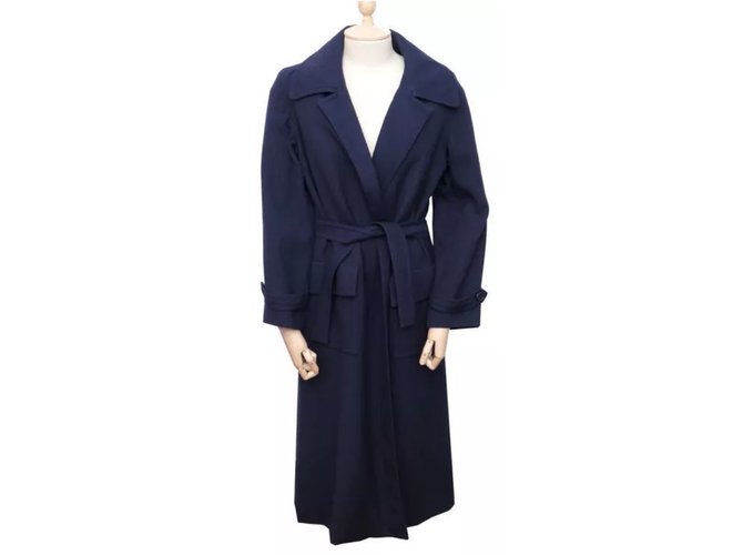 Hermès Trench Coats Azul marinho Lã  ref.41862