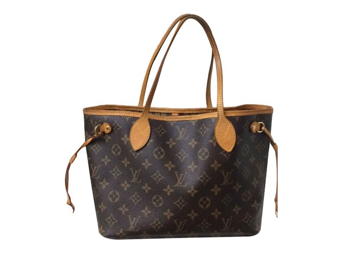 Neverfull Louis Vuitton Handbag Brown Leather Cloth  ref.41864