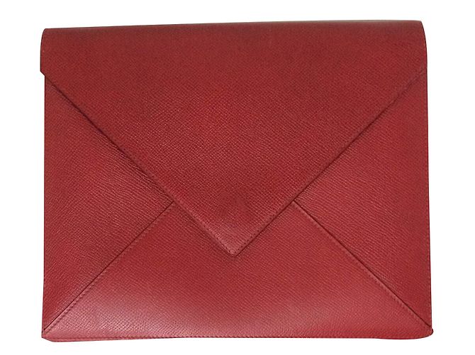 Hermès Pochette envelope 24 cm in courchevel garance leather Red Green
