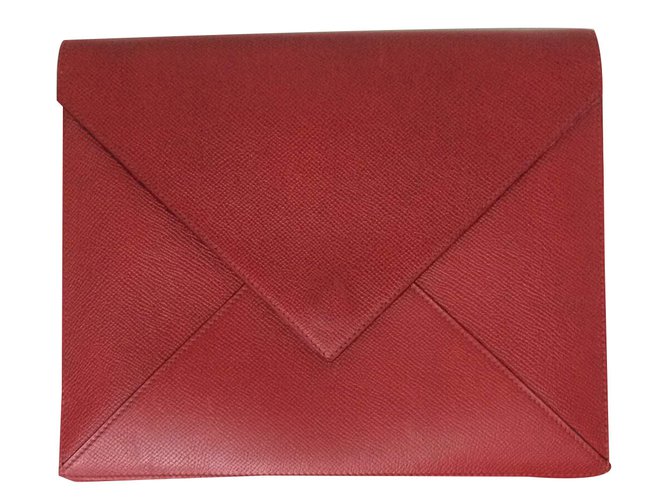 Hermès Pochette envelope 24 cm in courchevel garance leather Red Green  ref.41866