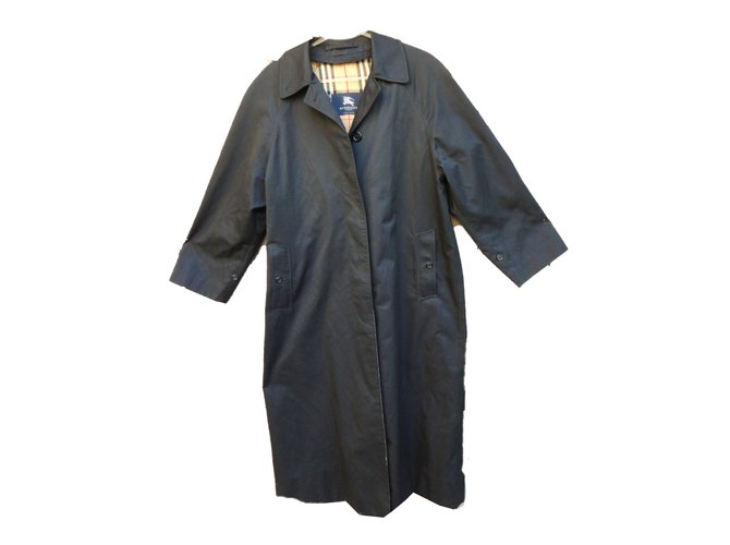 Burberry Trench coat Black Cotton Polyester Wool  ref.41967