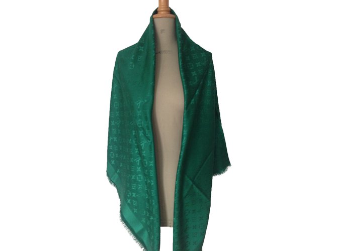 Louis Vuitton sciarpe Verde Seta Lana  ref.42091