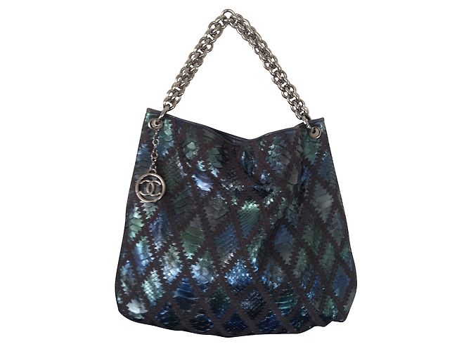Sac Cabas Chanel en Python Bleu