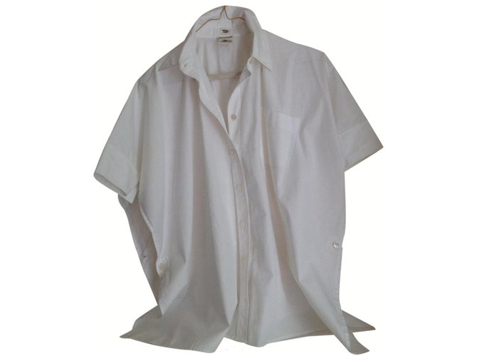 Hermès Bluse im Hermes-Poncho-Stil an den Seiten Weiß Baumwolle  ref.42240