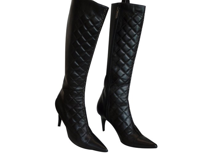 Chanel Boots Black Leather  ref.42376