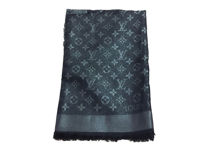Louis Vuitton Lenços de seda Preto Prata Metálico