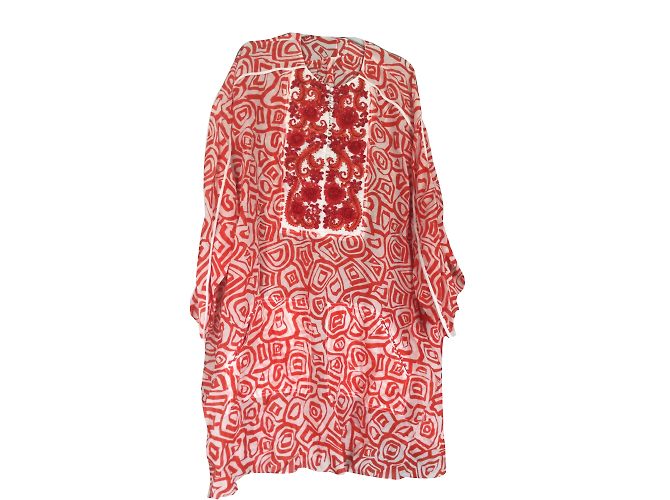 Vestido Oscar de la Renta Rojo de Seda Bordado Roja