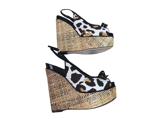 Christian Dior Leopard Pattern Platform Sandals Black Patent Leather Multiple colors