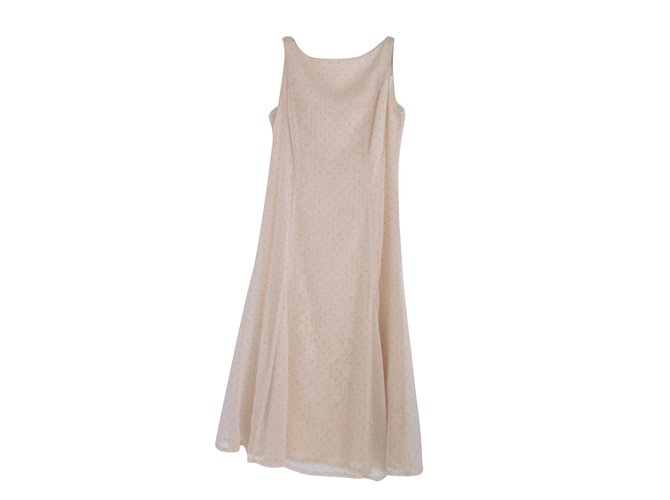 Balenciaga  Lace Contrast  Underlay Dress Beige Polyester Nylon Rayon  ref.42566