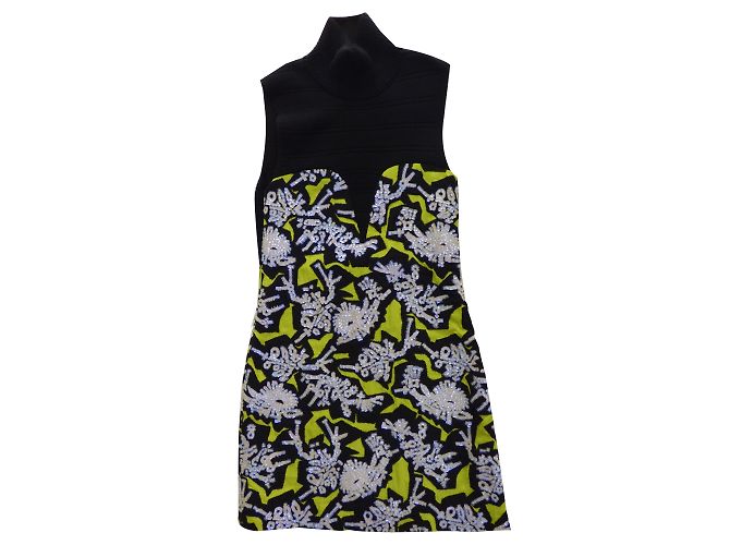 Kenzo Zweiteiliges Besticktes Kleid Schwarz Gelb Weiß