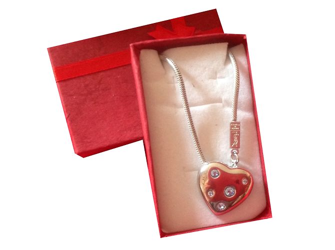 Collana con Pendente a Cuore Yves Saint Laurent Argento e Cristalli Blu 
