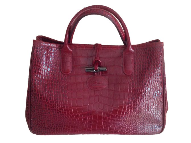 Longchamp Bolsa Roseau Bordeaux Couro  ref.42722