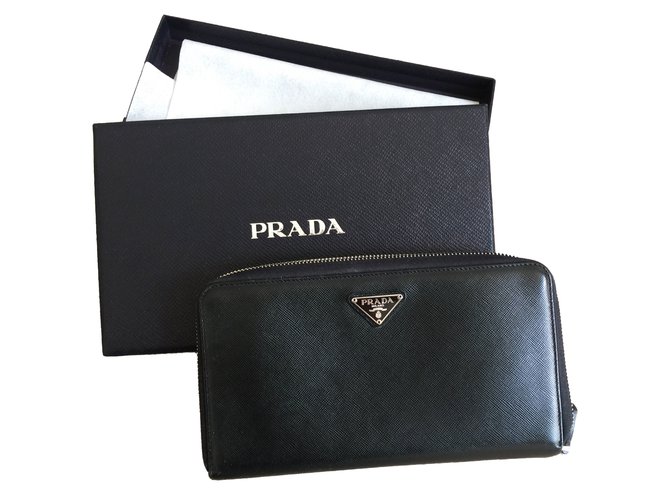 Prada Wallets Black Leather  ref.42732
