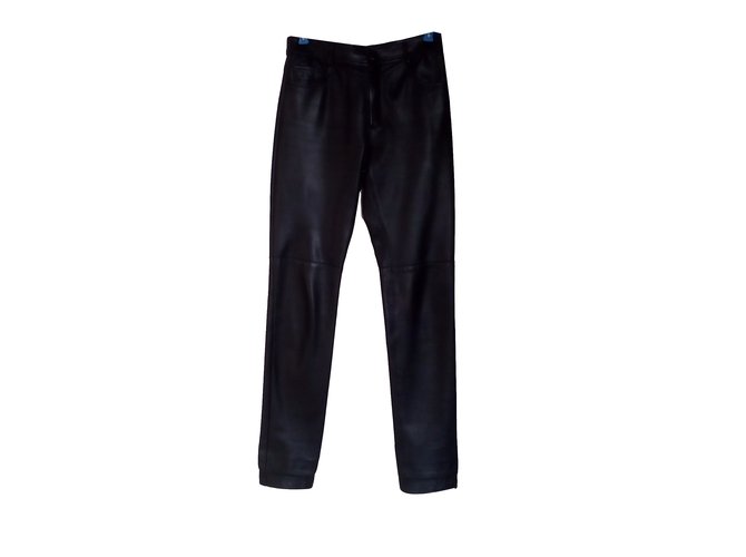 Longchamp calça, leggings Preto Couro  ref.42798