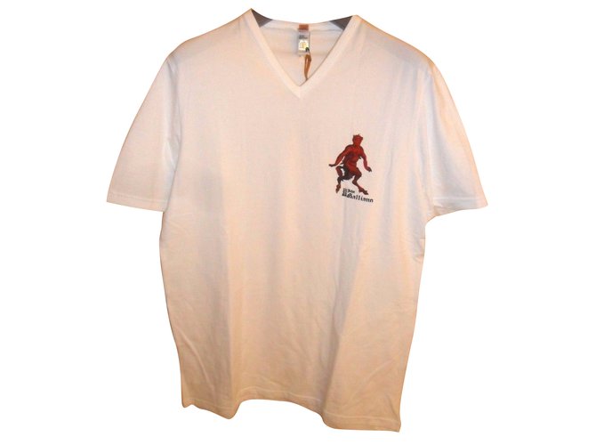 John Galliano bnwt Herren T-Shirt mit V-Ausschnitt und Teufel-Print Weiß Baumwolle  ref.42916
