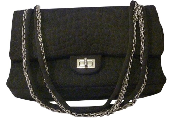 Chanel Classic Flap Medium Shoulder Bag Black Cotton  ref.42937