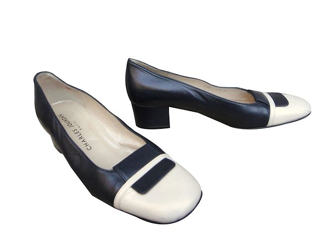 Charles Jourdan Leather Heels Black White