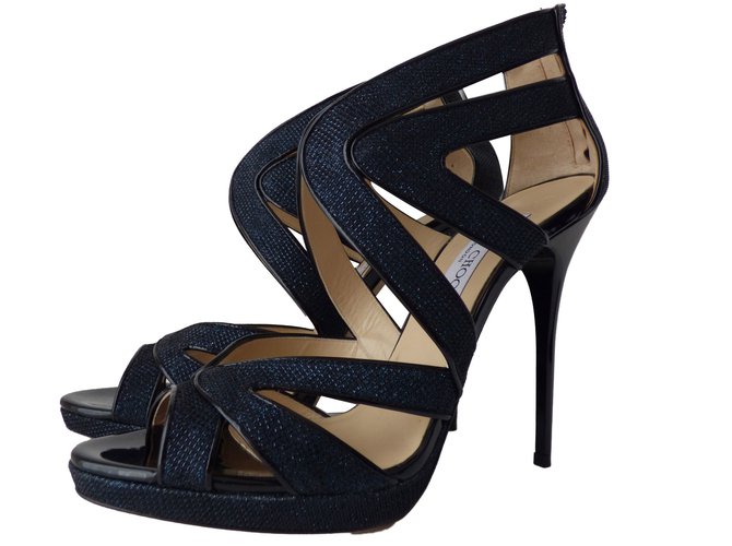 Jimmy Choo Sandals Black Blue Leather Patent leather  ref.43049