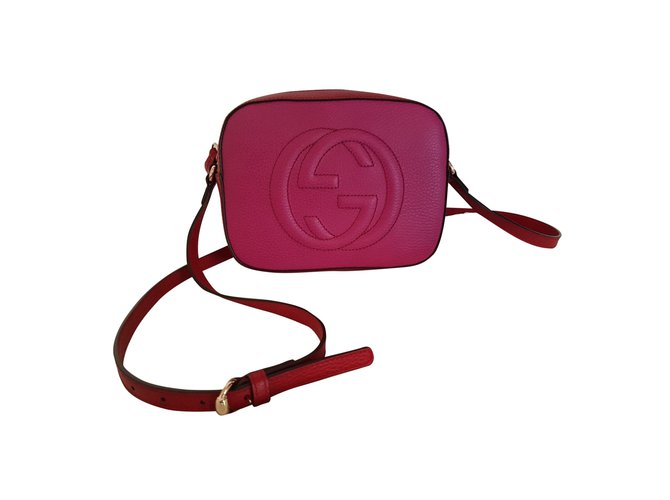 Bolso disco gucci Soho forrado color rojo / fucsia nuevo no usado con recibo Multicolor Cuero  ref.43085