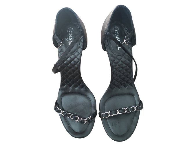 Chanel sandali Nero Pelle  ref.43090