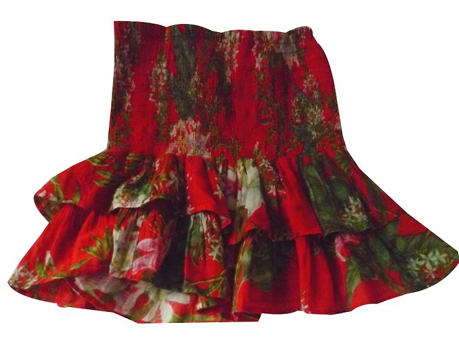 Falda Isabel Marant Etoile con Volantes y Flores Roja de Algodón Multicolor