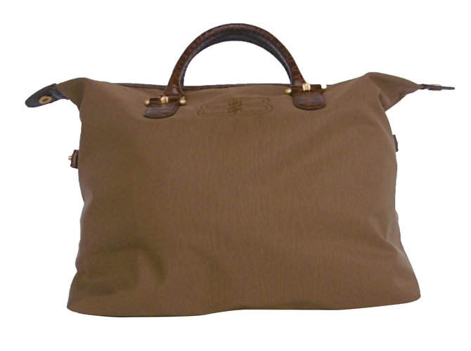 Balenciaga Couro x Nylon Travel Bag Handbag Castanho escuro  ref.43143