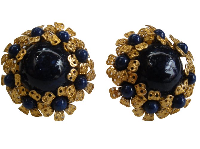 Autre Marque Vintage Earrings (not signed) Navy blue Metal  ref.43159