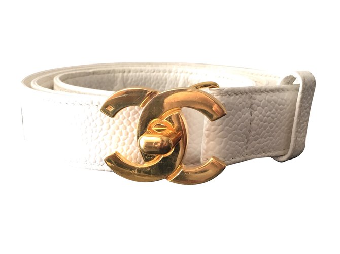 Chanel cintura Bianco D'oro Pelle Metallo  ref.43164