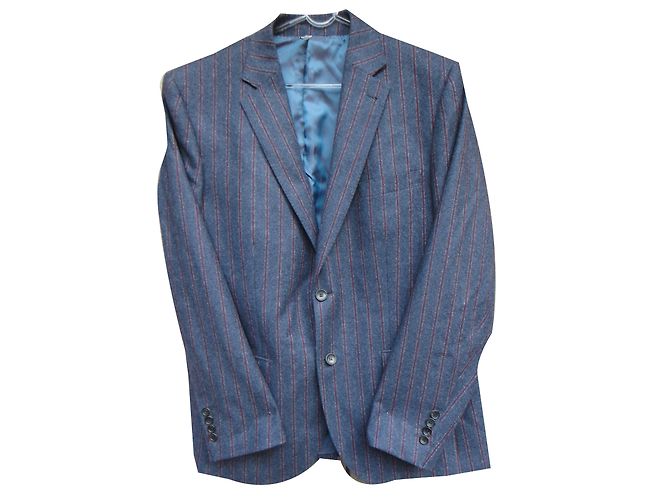 Carven Wool Blazer Jacket Dark Grey Red Stripes