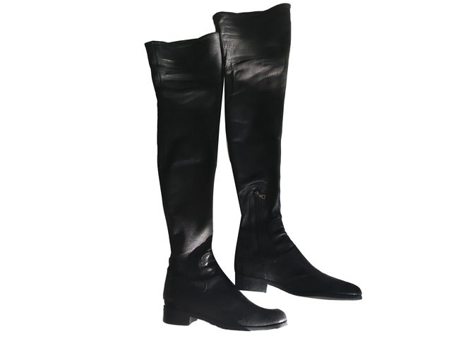 Prada Thigh boots black lamb Leather  ref.43295