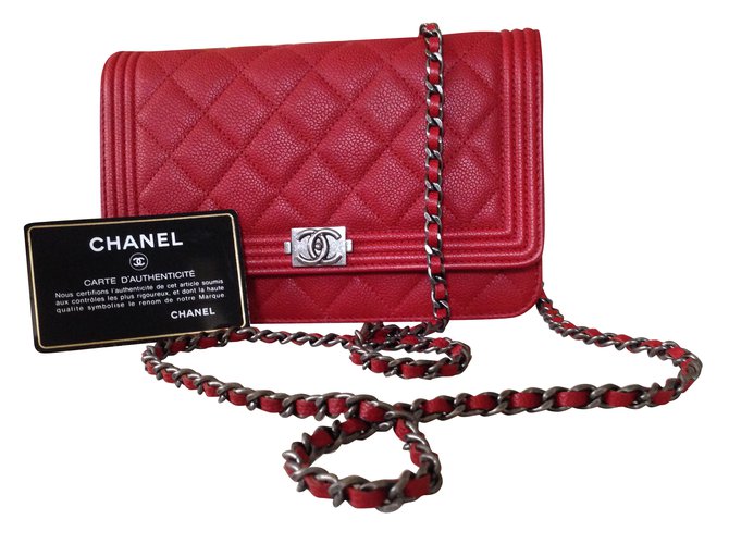 Wallet On Chain Chanel Borse Rosso Pelle  ref.43497