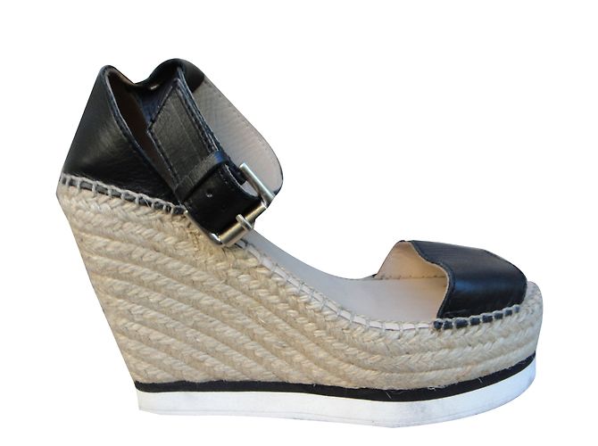 Sandali con zeppa See by Chloé neri in pelle e corda Nero