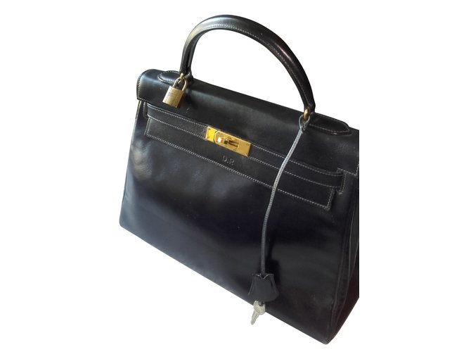 Kelly Hermès Handbags Navy blue Leather  ref.43771