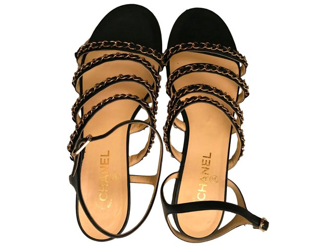 Chanel Sandals Black Leather  ref.45149