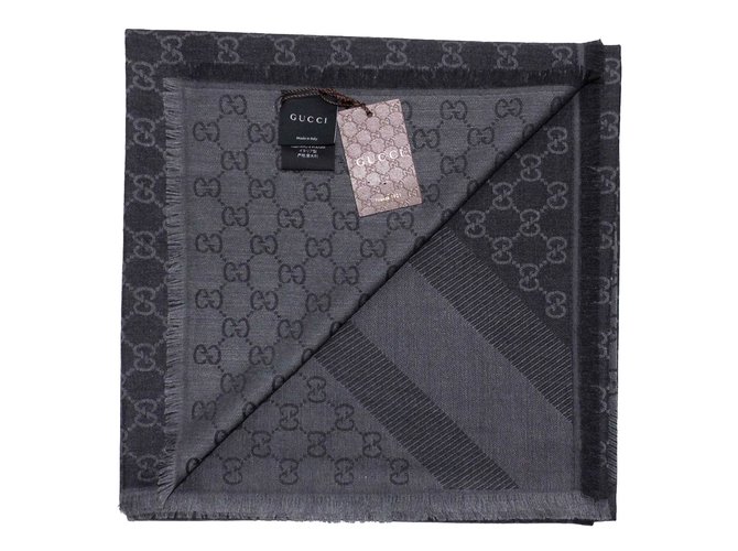 Gucci Scarf Dark grey Silk Wool  ref.43908