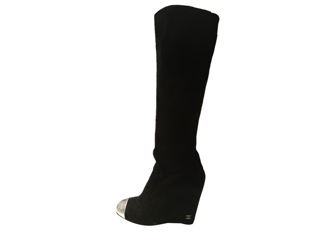 Chanel Wedge boots Black Velvet  ref.43923
