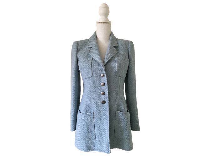 Chanel giacca di tweed Blu Lana  ref.43998