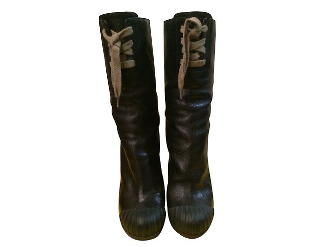 Fendi Black Leather Boots 12cm Heels